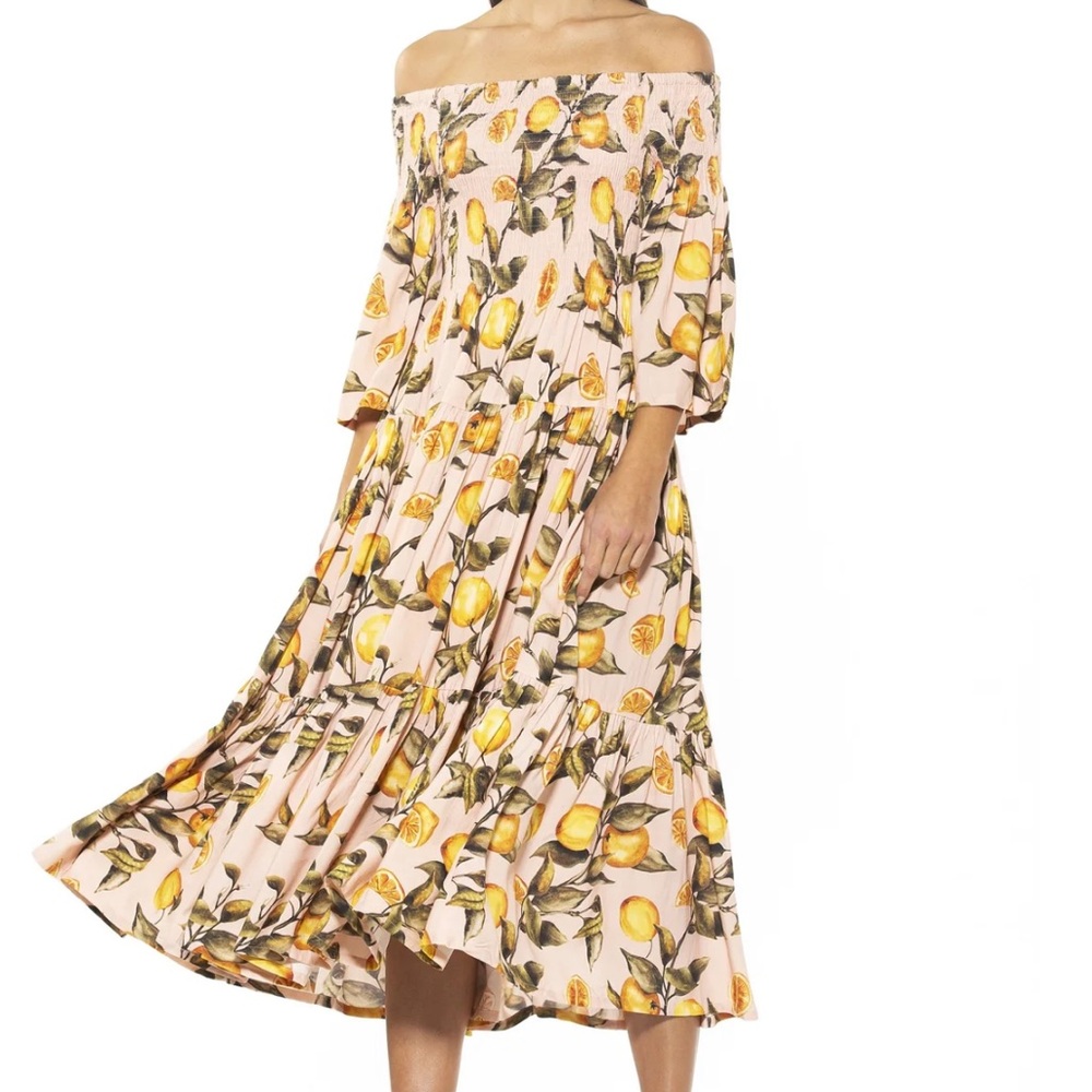 Alexia Admor Flowy Smocked Chest Midi Dress Lemons